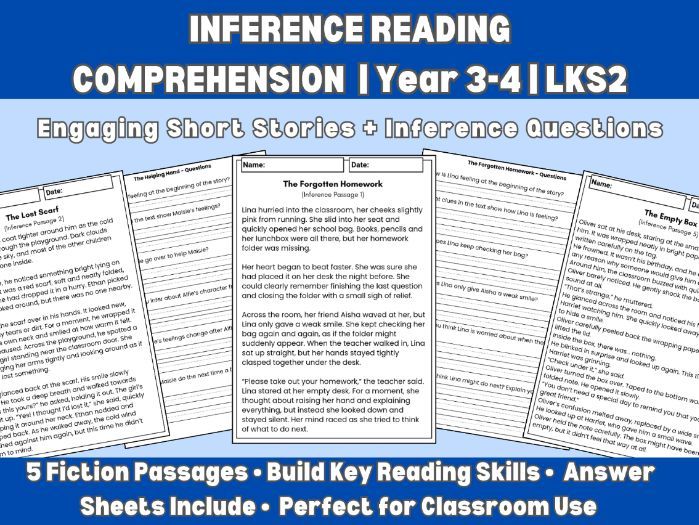 KS2 Inference Comprehension Pack with Answers | 5 Short Passages + Questions | Inferences Worksheets