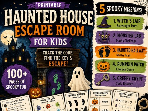 Halloween Haunted House Escape Room | 5 Mission Maths Literacy Games & Puzzles