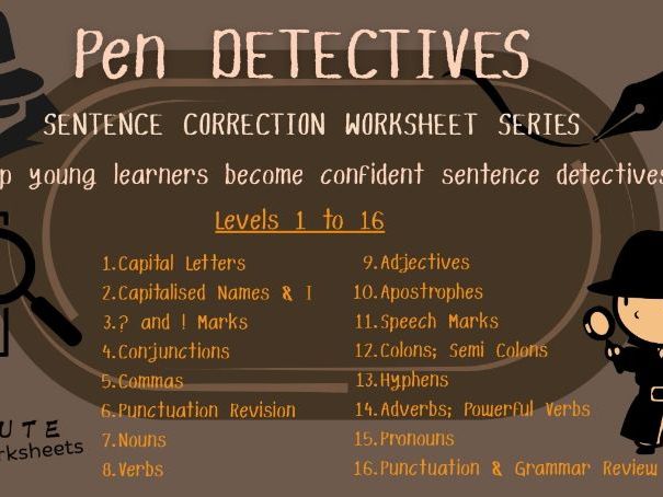 KS2 Capital Letters and Full Stops - Pen Detectives Level 1 Sentence Correction Worksheets