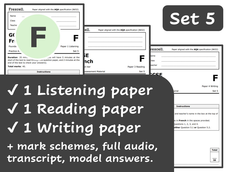 AQA GCSE French (2026) – Foundation Practice Paper Pack (Set 5)
