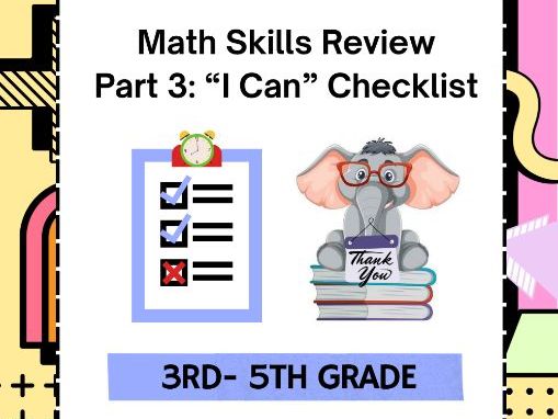 Math Skills Review Checklist | Grades 3rd-5th