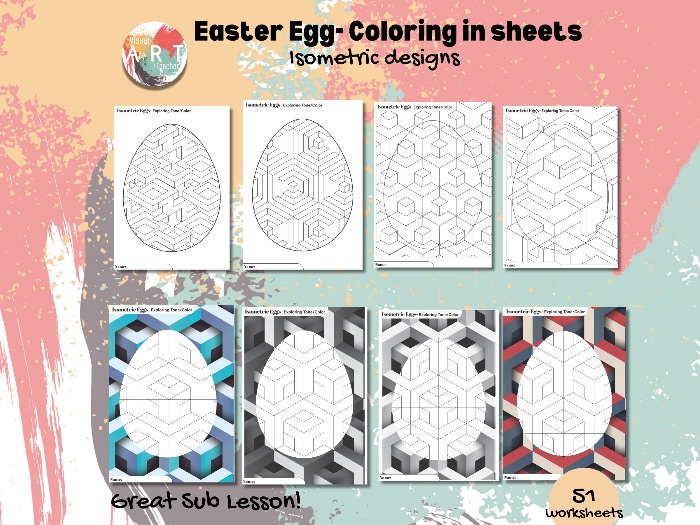 Easter Egg- Coloring in sheets Isometric designs