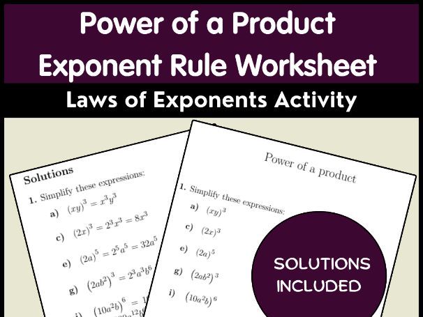 Power of a Product Exponent Rule Worksheet | Laws of Exponents Activity