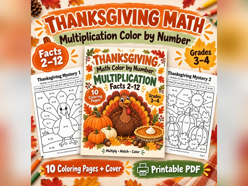 Thanksgiving Multiplication Colour by Number