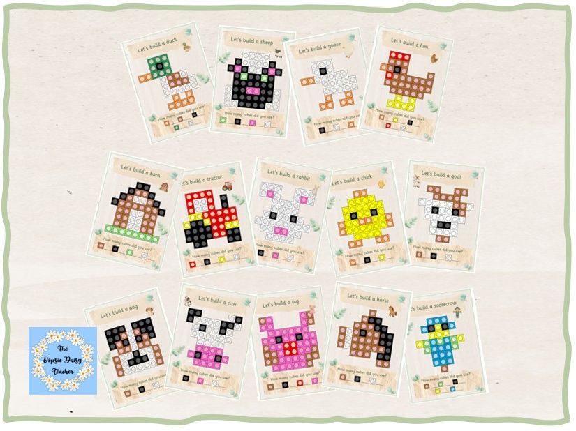 Multilink/Snap Cube Challenge Cards - Farm (Natural Theme)