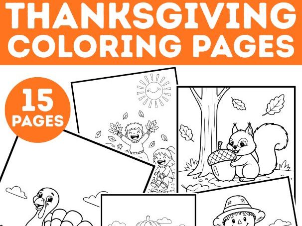 Thanksgiving Coloring Pages | 15-Page Bundle | Easy Fall & Turkey Sheets | PreK,Kindergarten