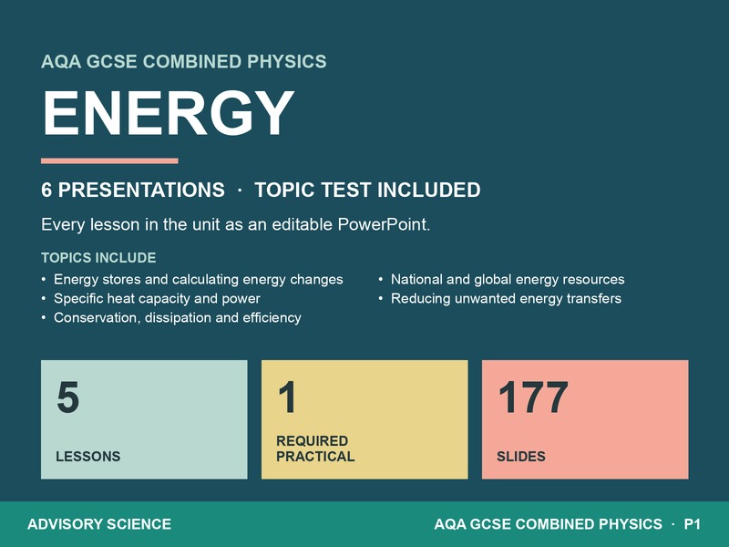 AQA GCSE Combined Science Physics P1 Energy | 6 Lesson Presentations and Topic Test