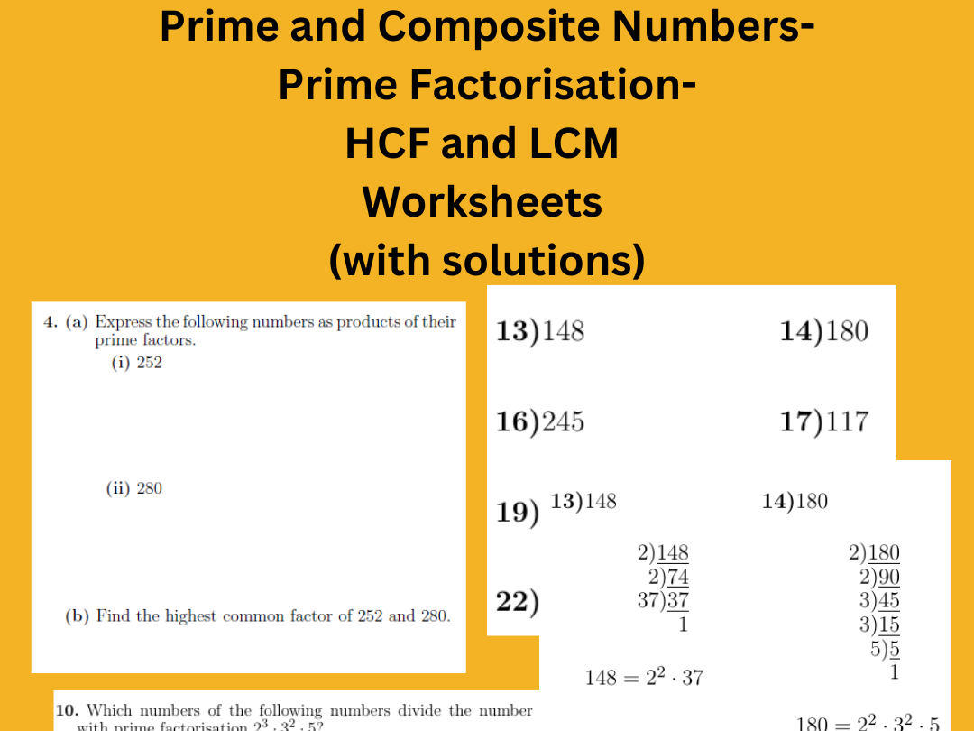 Prime And Composite Numbers Prime Factorisation HCF And LCM Worksheets