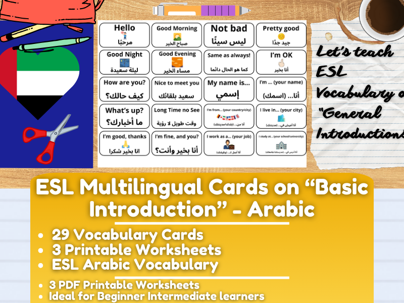 ESL Multilingual Vocabulary Flashcards on "General Introductions" - Arabic