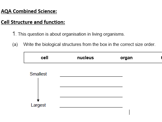Cell Bio Questions AQA Combined Science Cell Biology (80+ Exam Questions 9-1) Foundation ...