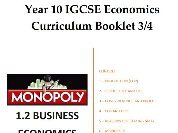 Year 10 IGCSE Economics Curriculum Booklet 3 (Edexcel)