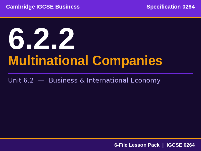 Cambridge IGCSE Business 0264 | 6.2.2 Multinational Companies | Lesson Pack