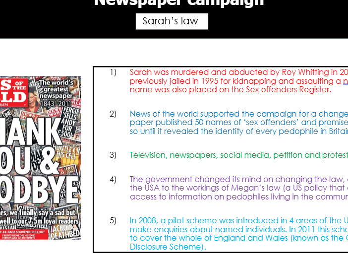 WJEC Criminology Unit 2 AC 4.3 - Discuss how campaigns affect policy making