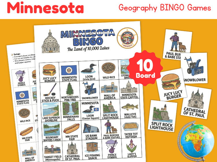 Minnesota Geography Bingo Game | U.S. State Study Activity