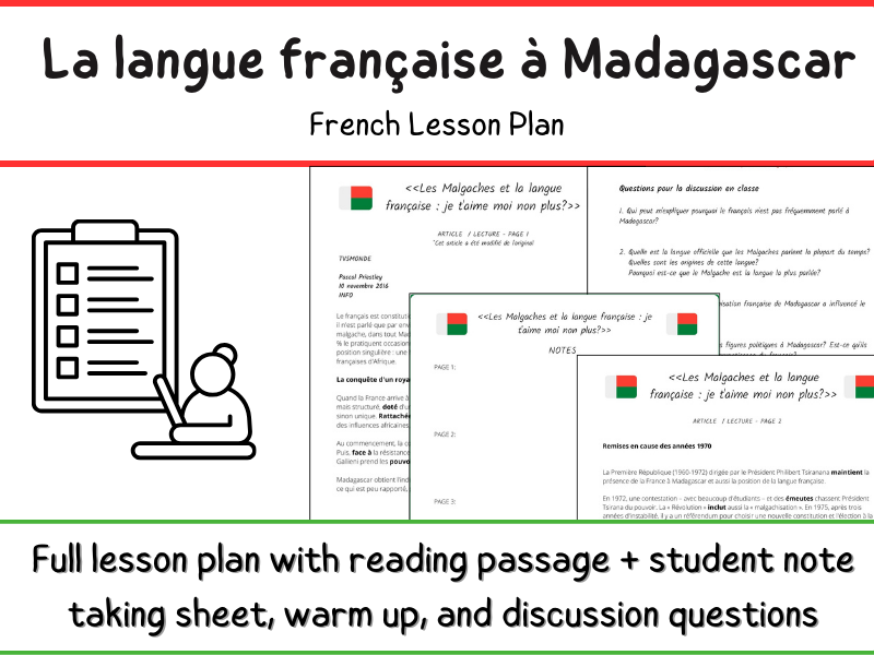 Madagascar - La langue française à Madagascar - French Lesson Plan - Reading