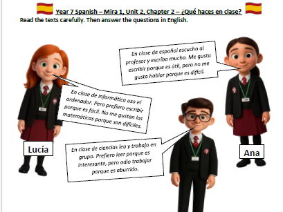 Year 7 Spanish – Mira 1, Unit 2, Chapter 2: ¿Qué haces en clase? | Worksheet + Teacher Answers