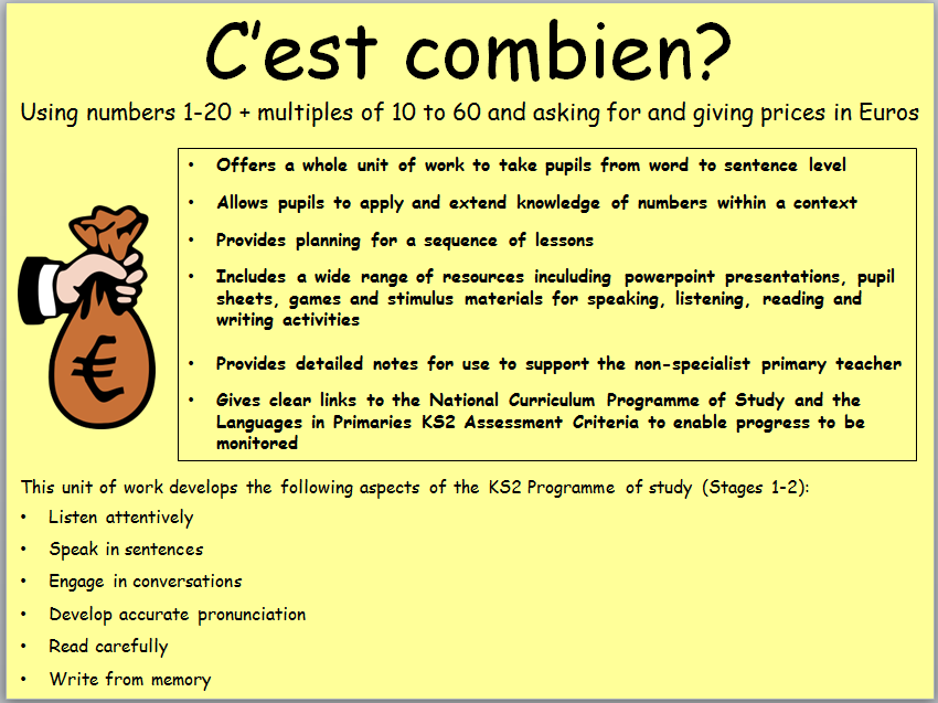 C'est combien - KS2 Unit of work