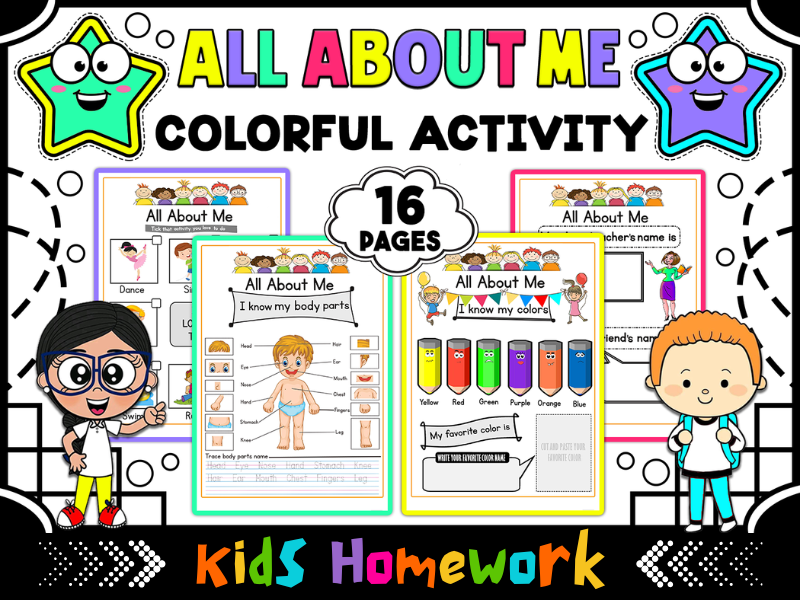 All About Me Colorful Activity – Body Parts & Identity Worksheets for Preschool & Kindergarten