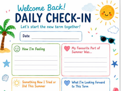 Back to School Daily Check-In Sheet