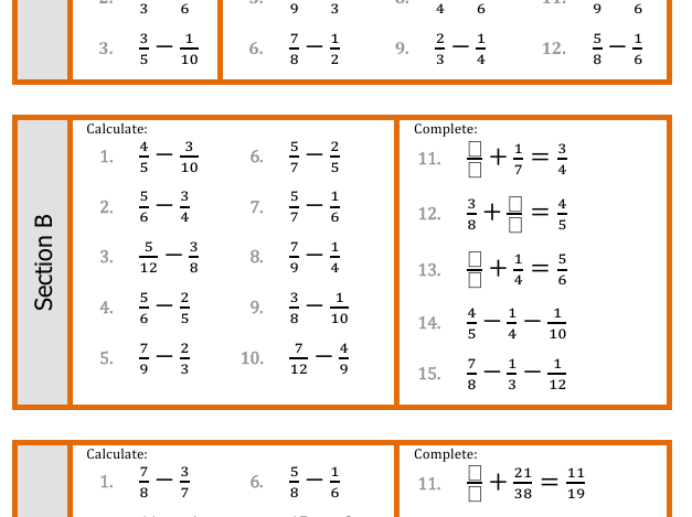 Subtraction of Fractions