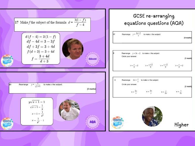 Higher GCSE Maths Rearranging Equations Questions (Edexcel/AQA) PowerPoint
