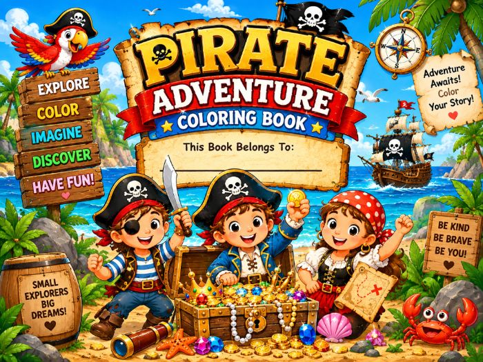 Pirate Coloring Book for Kids | Treasure Hunt & Ocean Adventure Coloring Pages | Kindergarten–3rd
