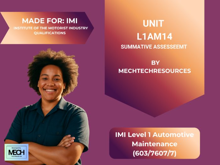 IMI Level 1 Automotive Maintenance (603/7607/7): Unit L1AM14 Summative Assessment | MechTechResource