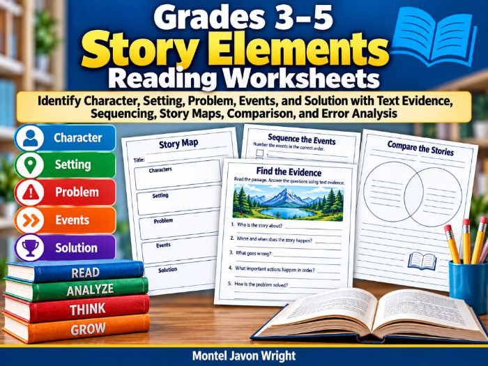 Story Elements Worksheets Grades 3–5 | Reading Comprehension & Text Evidence