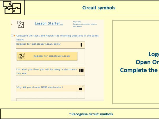 GCSE Electronics Concepts L1 — presentation, worksheet & videos covering Circuit Concepts