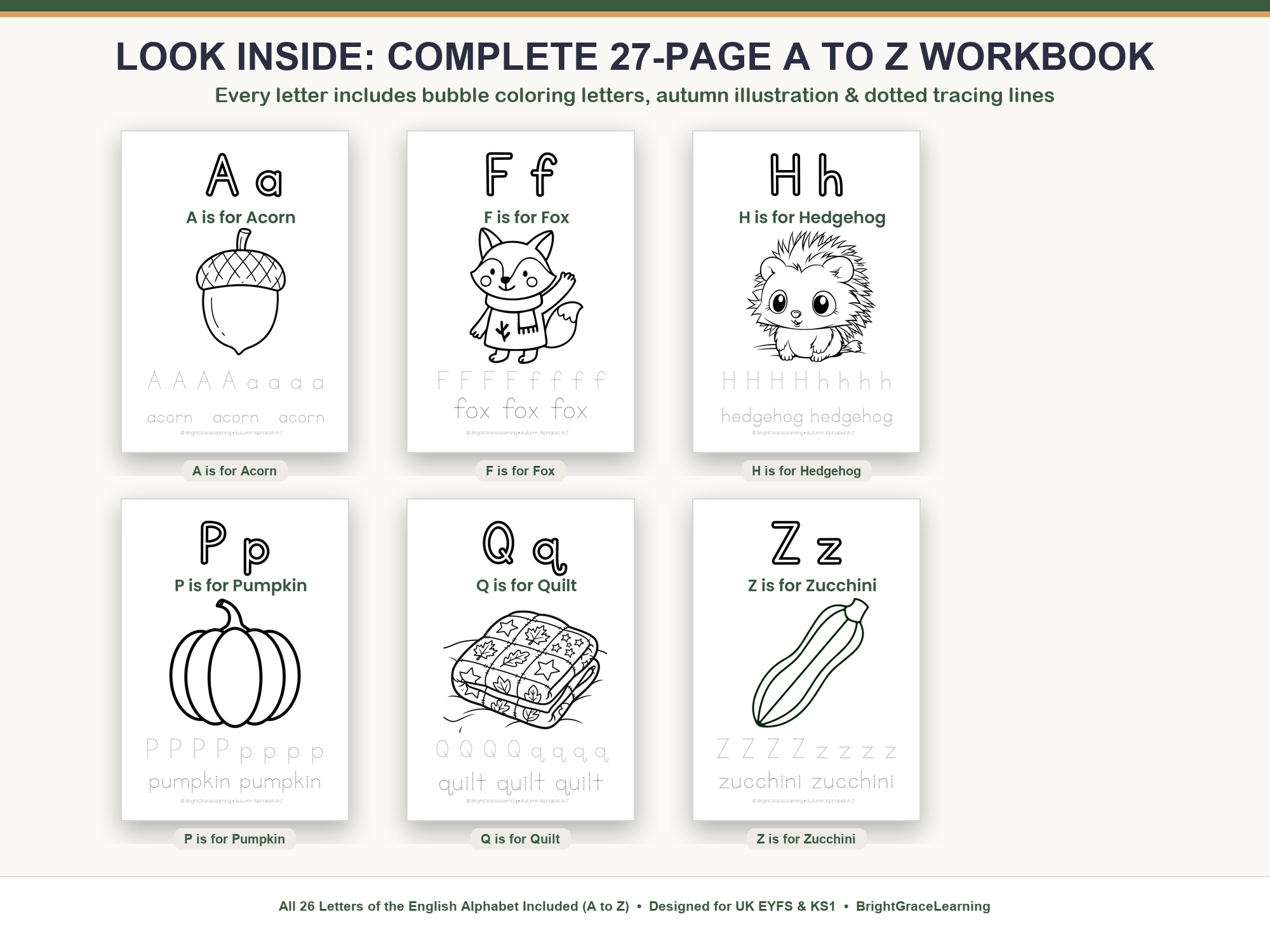 Autumn Alphabet A to Z Tracing & Colouring Book | Phonics Handwriting ...