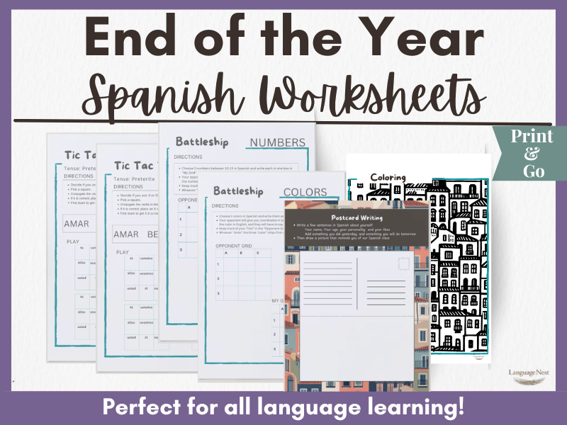Spanish End of the Year Activities | Beginner Friendly Spanish Games & Worksheets