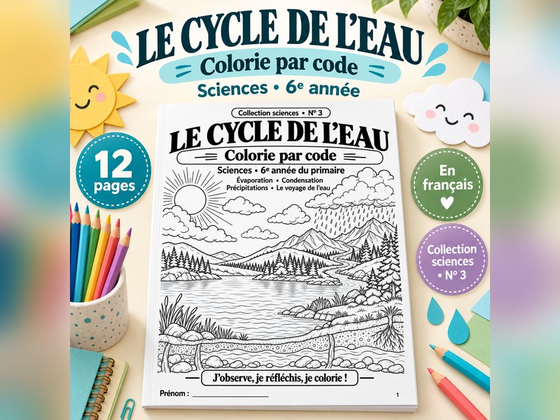 Le cycle de l'eau - Colorie par code