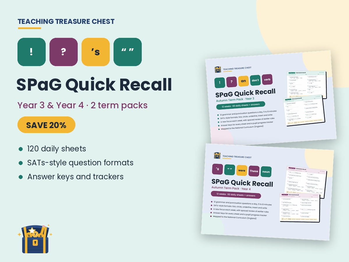 Year 3 & 4 SPaG Quick Recall Bundle: Two 12-Week Packs
