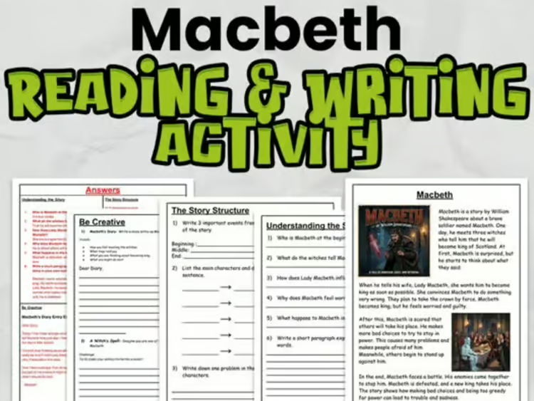 Macbeth Reading Comprehension & Writing Activity | Shakespeare | Years 4–6