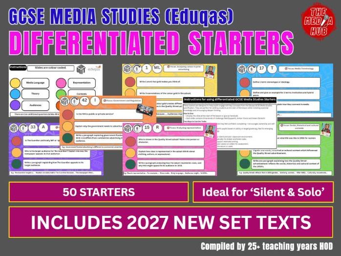 Differentiated Media Starters | GCSE | Eduqas | Component 1 | Set Texts | Revision | Recall