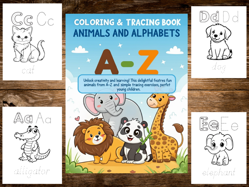 Animal Alphabet Coloring & Tracing Book – Learn Letters and Animal Names for Kids