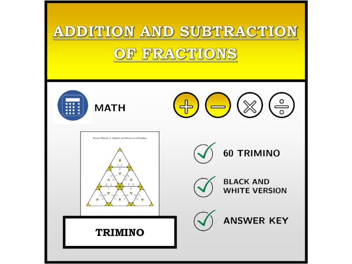 Trimino | Addition and Subtraction of Fractions | Math Activity