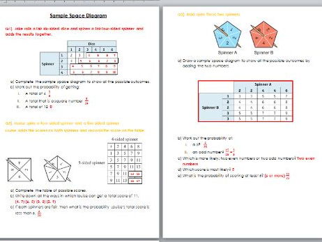 Sample Space diagram worksheet with SOLUTIONS - Edexcel