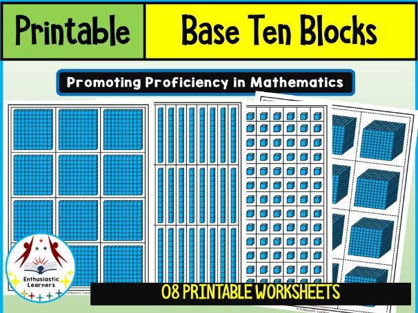 Base Ten Blocks Printable Worksheets for Math Problems