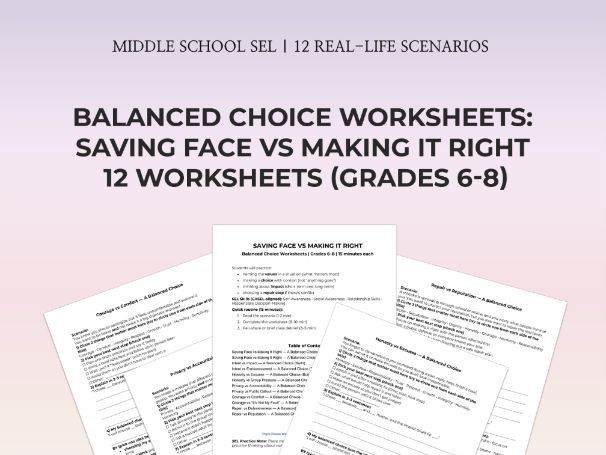 Middle School SEL Worksheets Saving Face vs Making Right 12 No-Prep 15-Min PDF