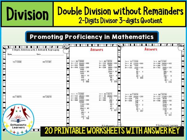 Double Division without Remainders – 2-Digit Divisor & 3-Digit Quotient Worksheets Math Problems