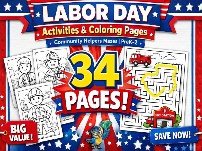 Labor Day Coloring Pages & Mazes