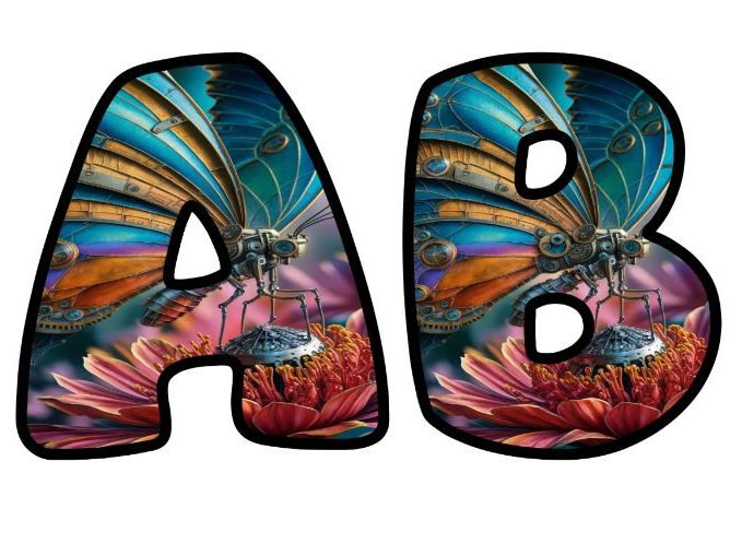Robot Robotic AI Insects Butterfly Themed Lettering Set | Classroom Display | Upper & Lowercase, 0-9