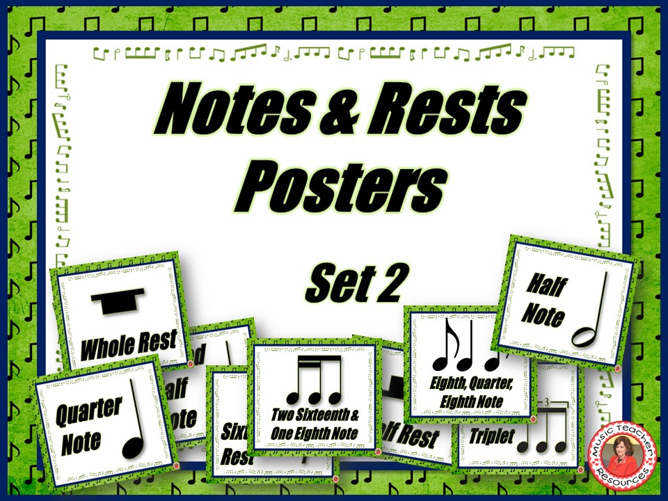 Music Classroom Decor Set: Notes and Rests Posters Set 2