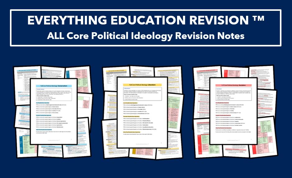 *RESOURCE BUNDLE* A-Level Edexcel Politics ALL Core Political Ideology Revision Notes for Conservatism, Liberalism and Socialism