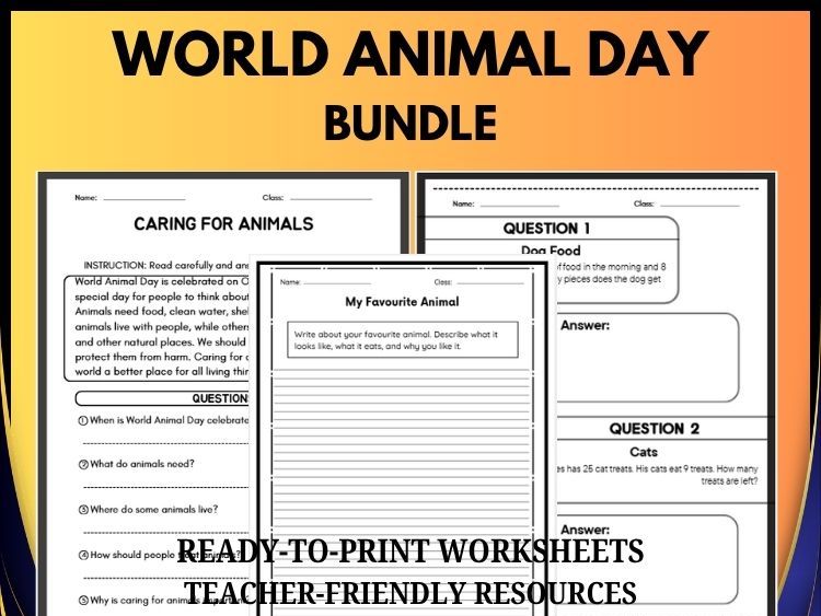 World Animal Day Activities Bundle | Reading, Math & Writing | Grades 2–8