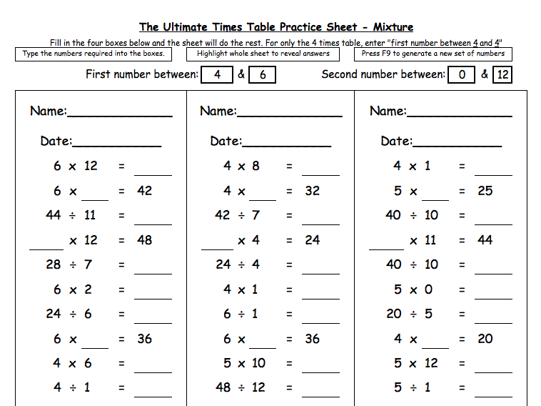 The Ultimate Times Table Practice Sheet