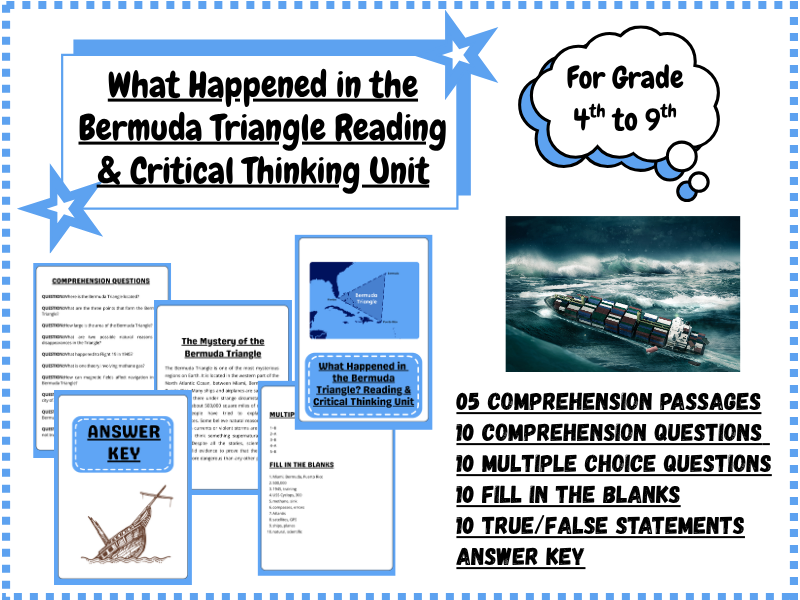 Bermuda Triangle Reading Comprehension Worksheets & Critical Thinking Activities for Grades 4-9