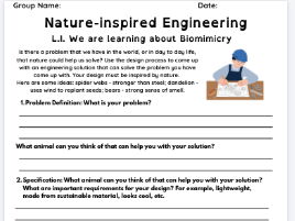 Engineering inspired by nature worksheet (with filled-in example)