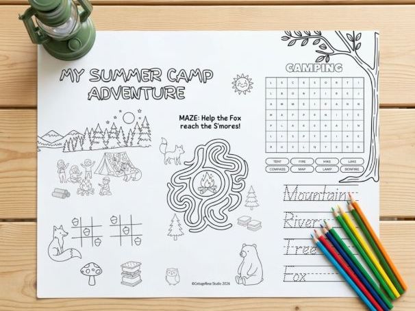 Summer Camp Activity Placemat Printable for Kids
